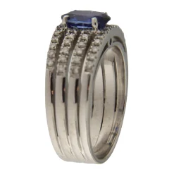 Anello a fasce in oro bianco con zaffiro 1,16 ct e diamanti