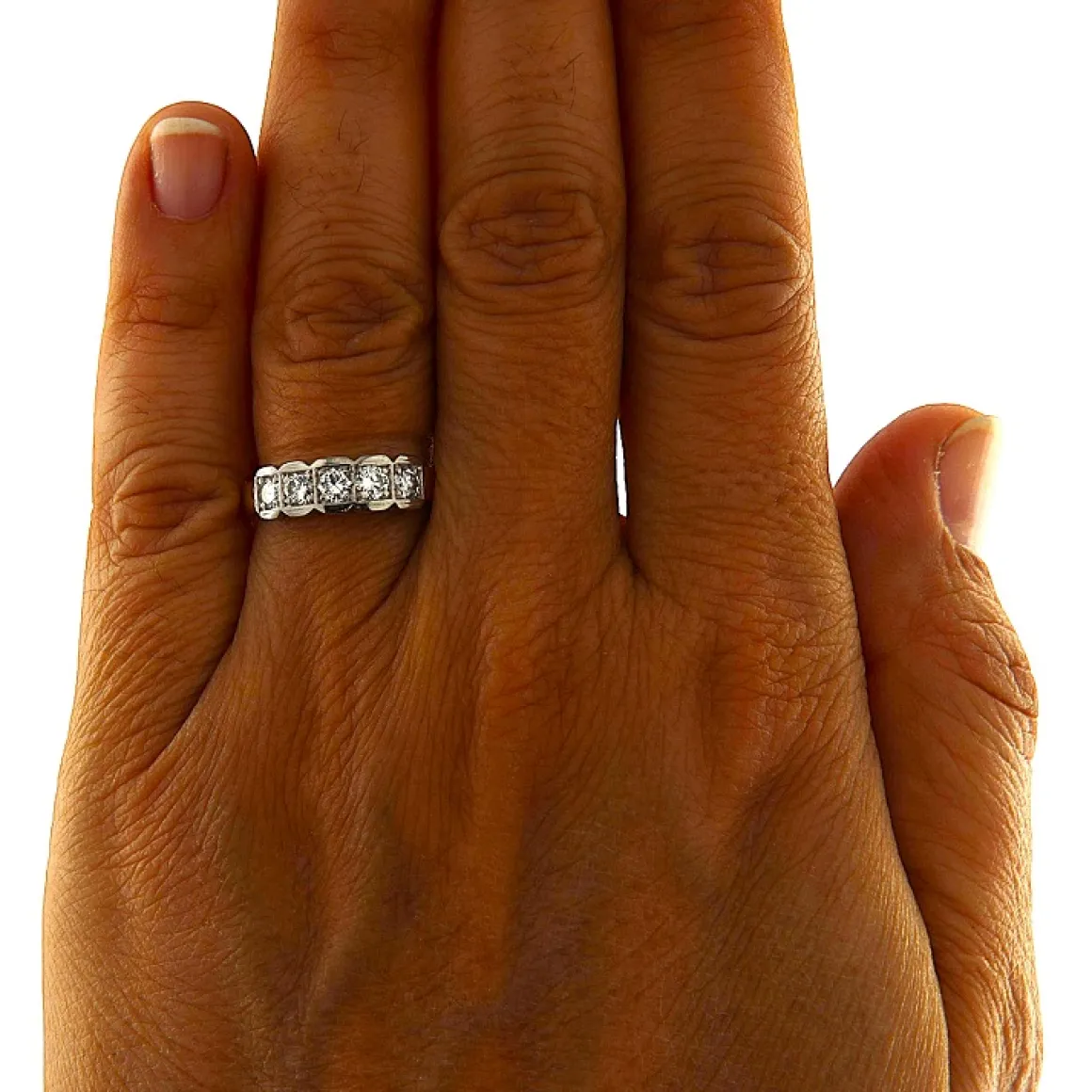 Anello fedina in oro giallo e bianco con 5 brillanti 0,70 ct