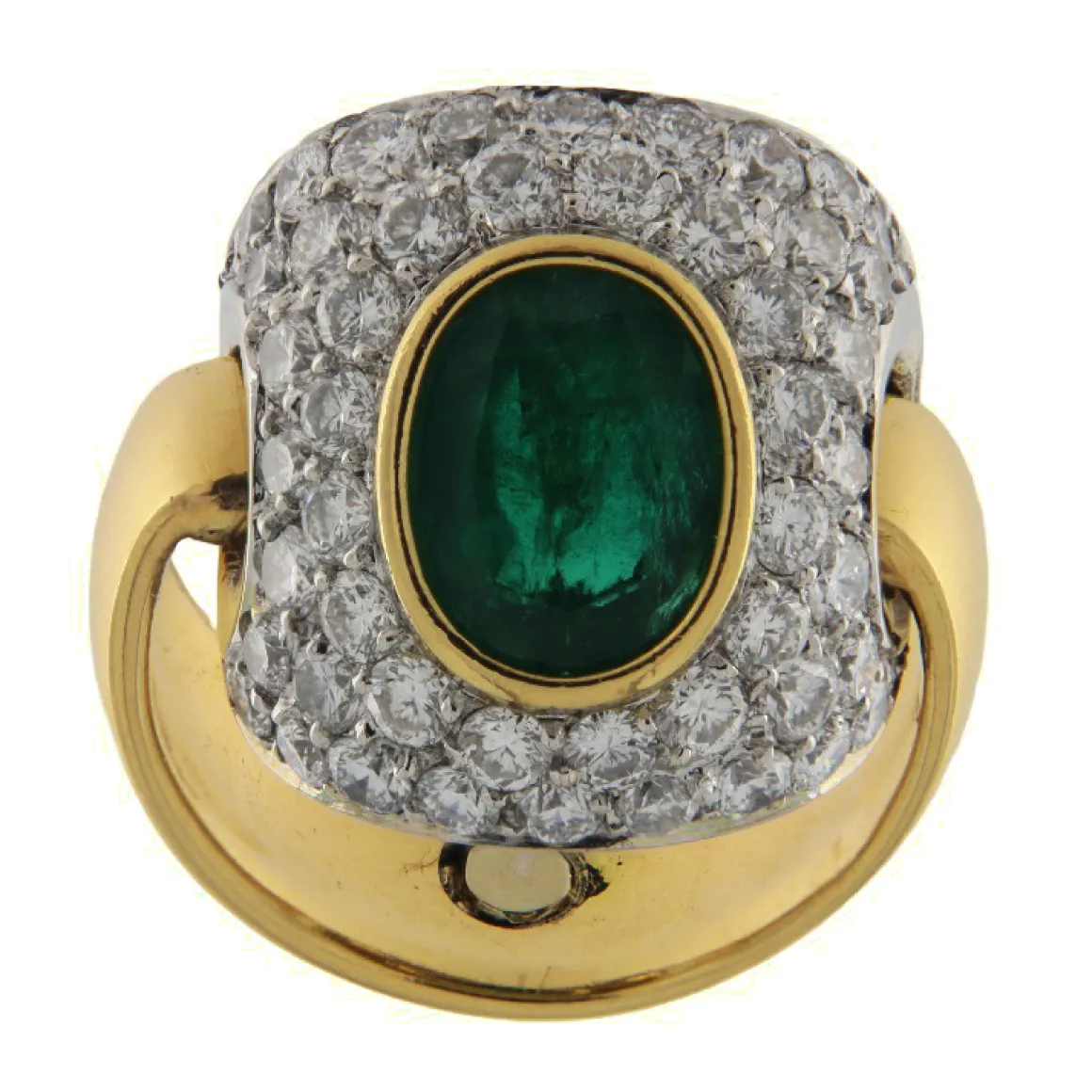 Anello Gino Fontana in oro giallo e bianco con smeraldo e diamanti