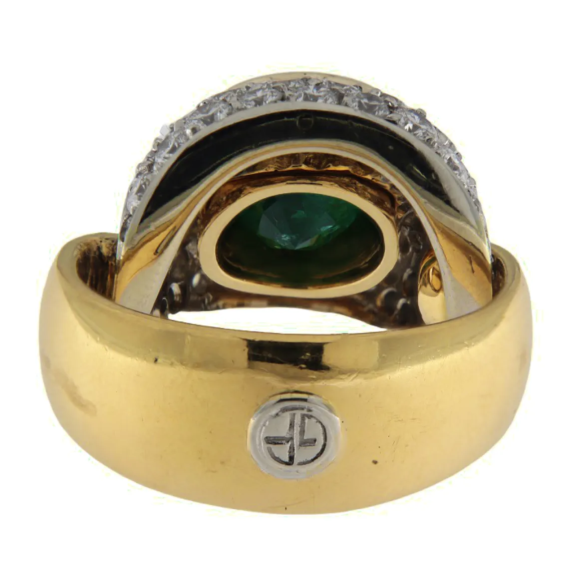 Anello Gino Fontana in oro giallo e bianco con smeraldo e diamanti