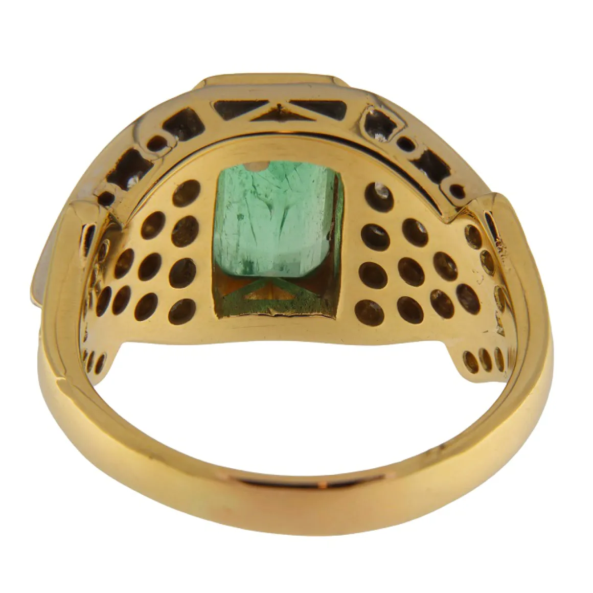 Anello in oro giallo e bianco con smeraldo 2,44 ct e diamanti