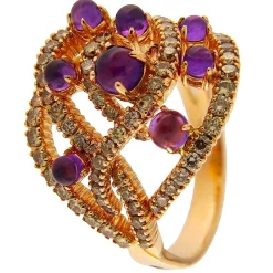 Anello in oro rosa con ametiste e brillanti brown