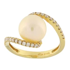 Guidetti | Anello contrarié in oro giallo con perla gold e diamanti