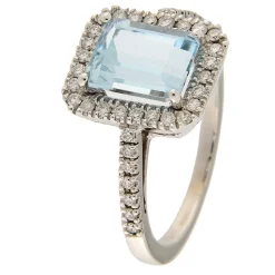 Guidetti | Anello in oro bianco con acquamarina e diamanti 0,38 ct