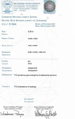 Guidetti | Anello in oro bianco con zaffiro certificato IGI e contorno di diamanti taglio triangolare