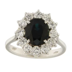 Guidetti | Anello in oro bianco con zaffiro 2,70 ct e contorno di diamanti