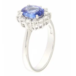 Guidetti | Anello in oro bianco con zaffiro e contorno di diamanti