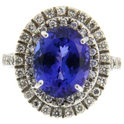 Guidetti | Anello in oro bianco con tanzanite centrale e contorno di diamanti