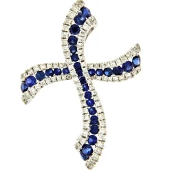Guidetti | Ciondolo a croce in oro bianco con diamanti taglio brillante e zaffiri