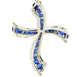 Guidetti | Ciondolo a croce in oro bianco con diamanti taglio brillante e zaffiri