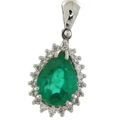 Guidetti | Ciondolo in oro bianco con smeraldo a goccia e diamanti