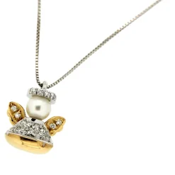 Guidetti | Girocollo “angioletto” in oro bianco e giallo con diamanti e perla