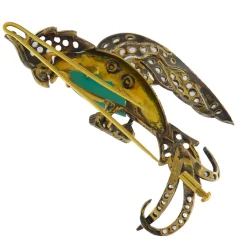 Guidetti | Spilla Pappagallo stile antico in oro, argento e diamanti