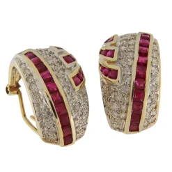 Orecchini in oro giallo 14 kt con diamanti e rubini