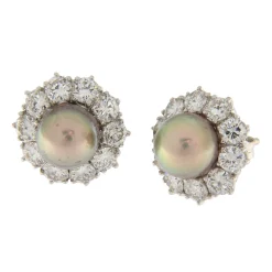 Orecchini oro bianco con perle e diamanti