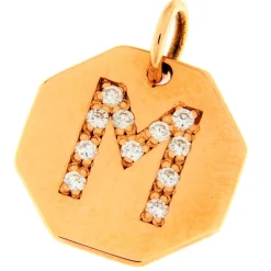 Pinomarino | Ciondolo iniziale lettera M in oro rosa e diamanti