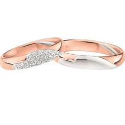 Polello | Fede in oro bianco e rosa con pavé di diamanti taglio brillante a forma di cuore