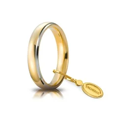 Unoaerre | Fede nuziale “Comoda” bicolore in oro giallo e bianco mm 4