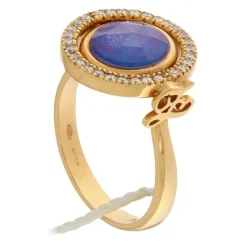 Zoccai |  Anello in oro rosa con diamanti, rubini e acquemarine