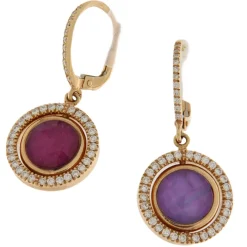 Zoccai |  Orecchini pendenti in oro rosa con diamanti, rubini e acquemarine